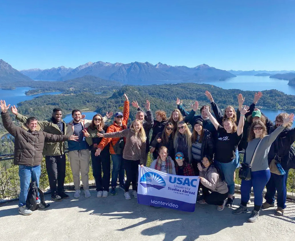 Students at the top of a mountain in Patagonia.