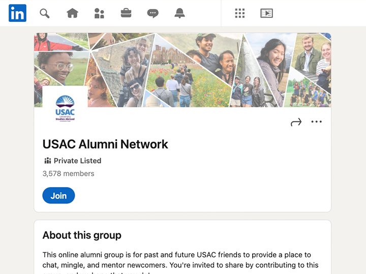 Screenshot of USAC LinkedIn Alumni Group page.