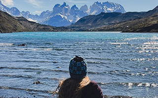 A student admiring the mountains in Patagonia.