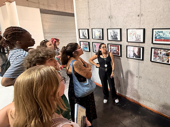 Students and a faculty member at a museum while studying abroad.