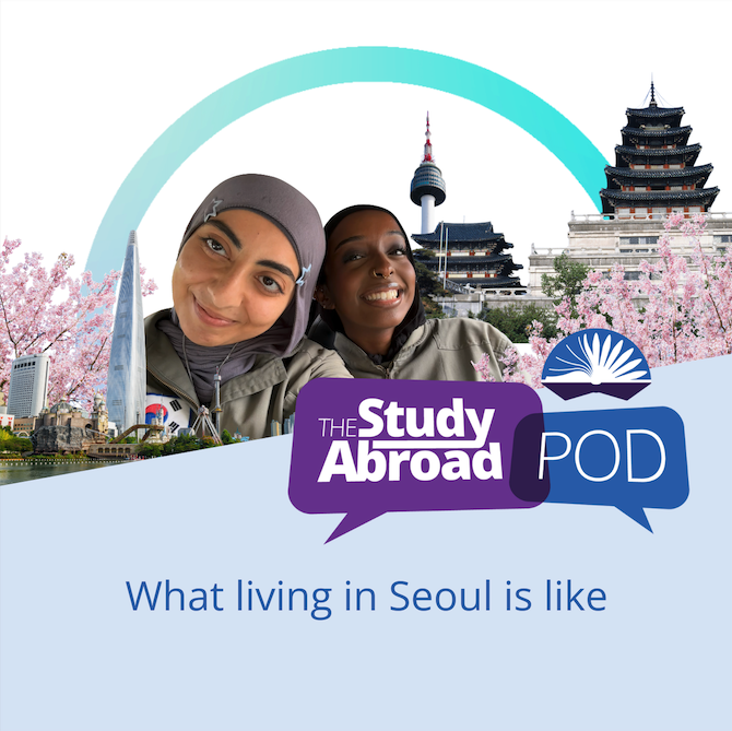 Two people pictured above text that reads "What living in Seoul is like"
