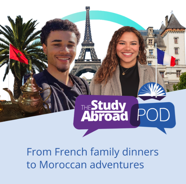 Two people pictured above text that reads "From French family dinners to Moroccan adventures"