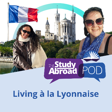 Two students pictured above text that reads "Living à la Lyonnaise"