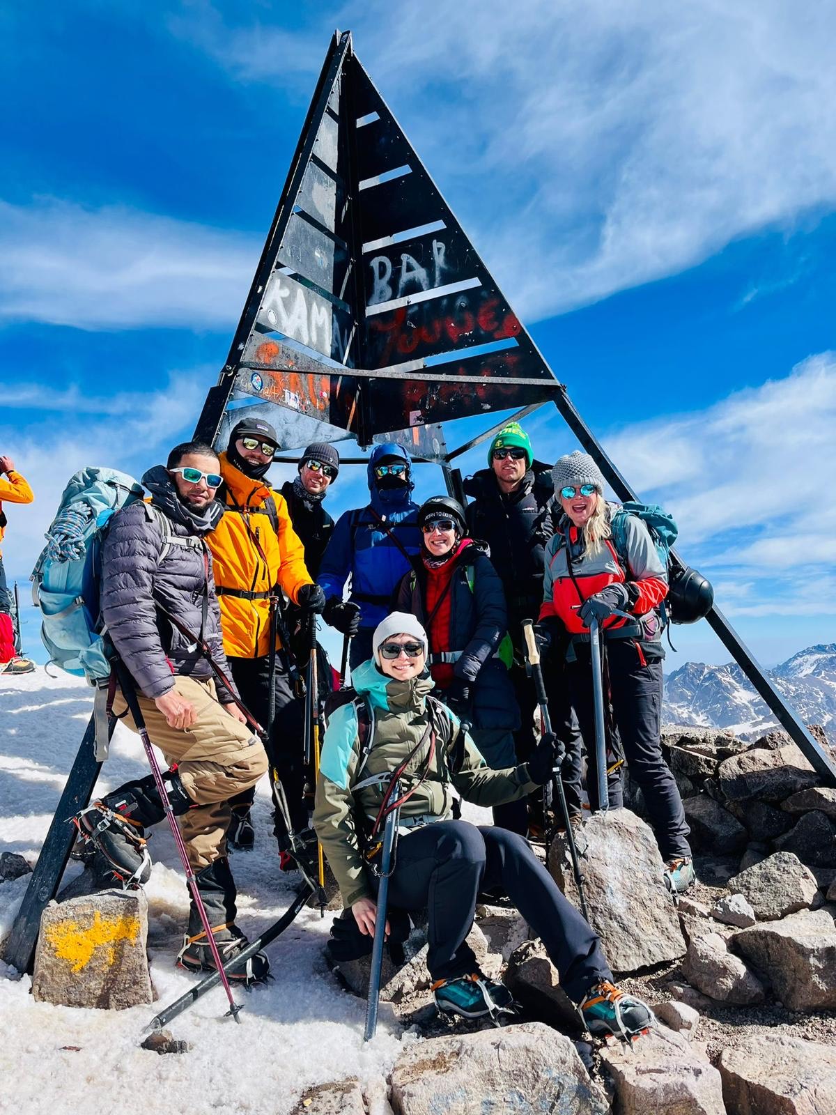Griffin and friends atop the peak of Mount Toubkal in Morocco.
