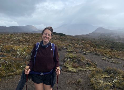 Ashleigh Patton hiking the Tongariro Northern Circuit in New Zealand.