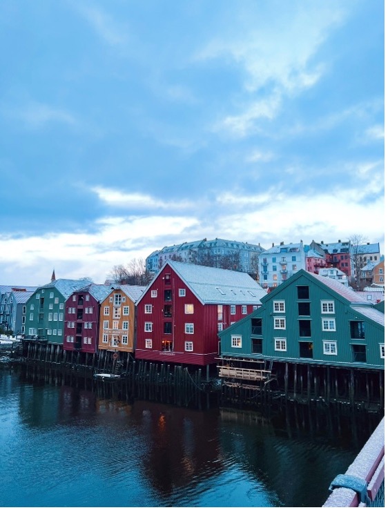A view of colorful buildings in Oslo, Norway.