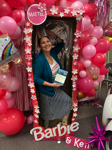 Emily dressed as Library Barbie for the USAC Halloween event.