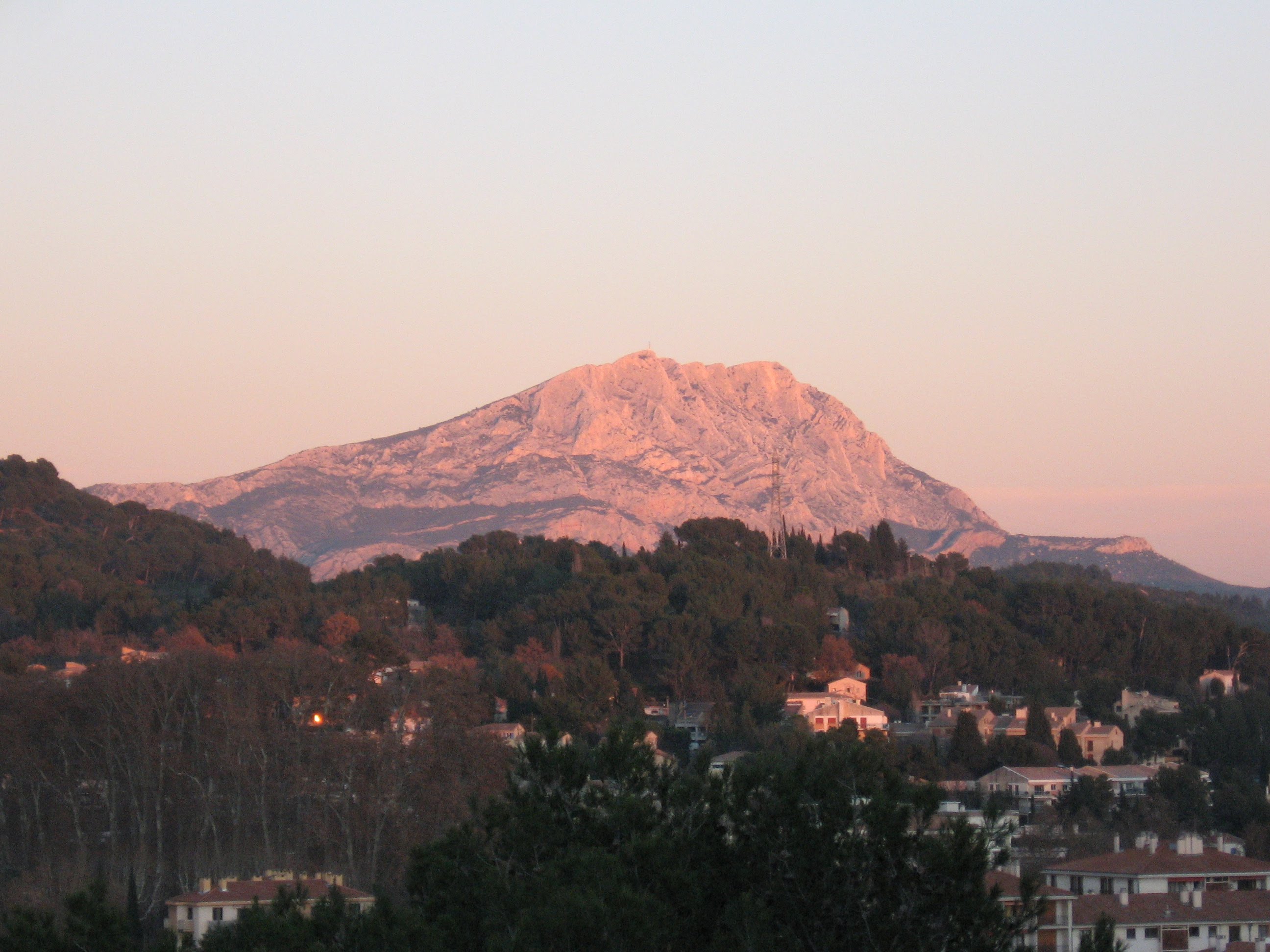 A mountain at sunset in Aix En Provence, France.