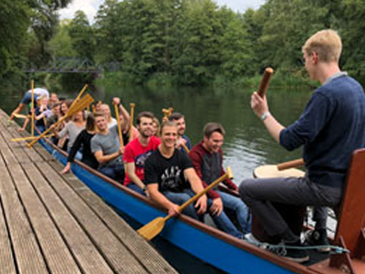 Students on a boating excursion in Lüneburg, Germany.