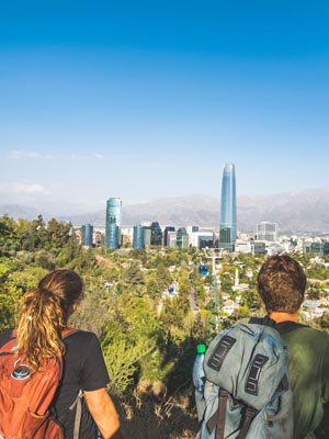 Two students overlooking the city of Santiago, Chile.