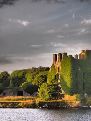 A castle covered in vines in Cork, Ireland.