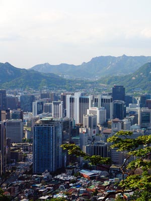 Aerial view of the city of Gwangju, Korea.