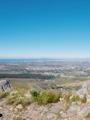 View of Stellenbosch, South Africa from on a mountain top.