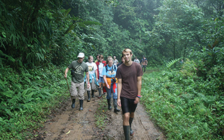 Students hike during a program tour.