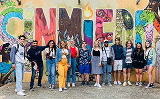 A group of students posing on campus in Santiago, Chile.