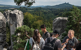 Students at a mountain overlook in Czech Republic.