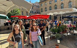 Students at a local market in France.