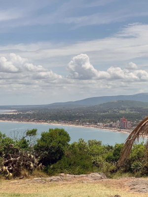 A view overlooking the mountains and sea in Montevideo, Uruguay.