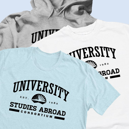 A flat lay of two USAC branded sweatshirts and a t-shirt