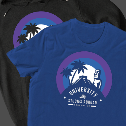 A flat lay of a USAC branded sweatshirt and two shirts