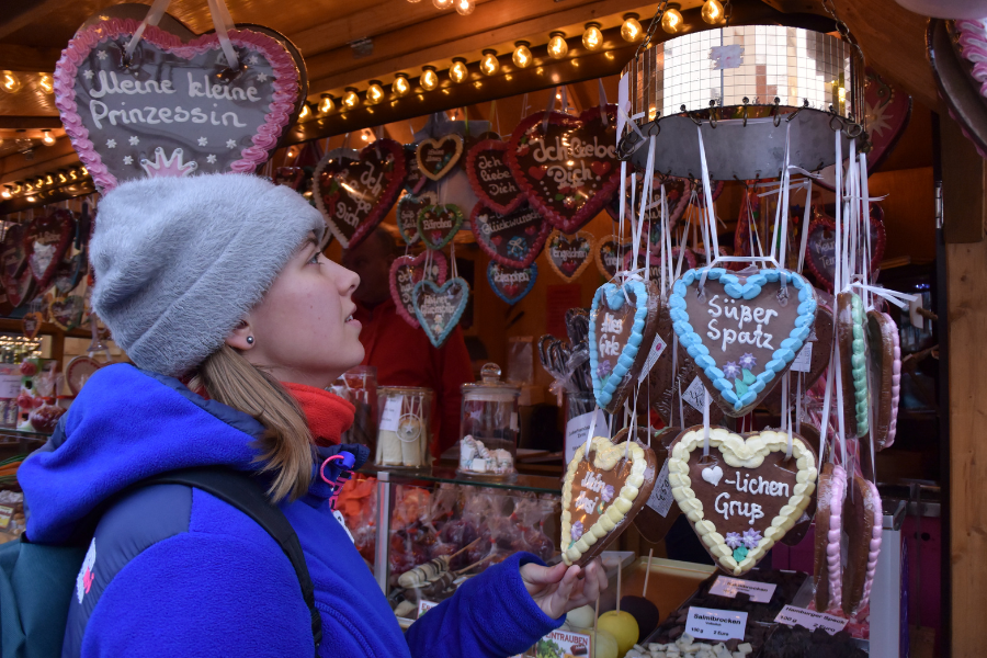 Student shops at the Christmas market in Germany.