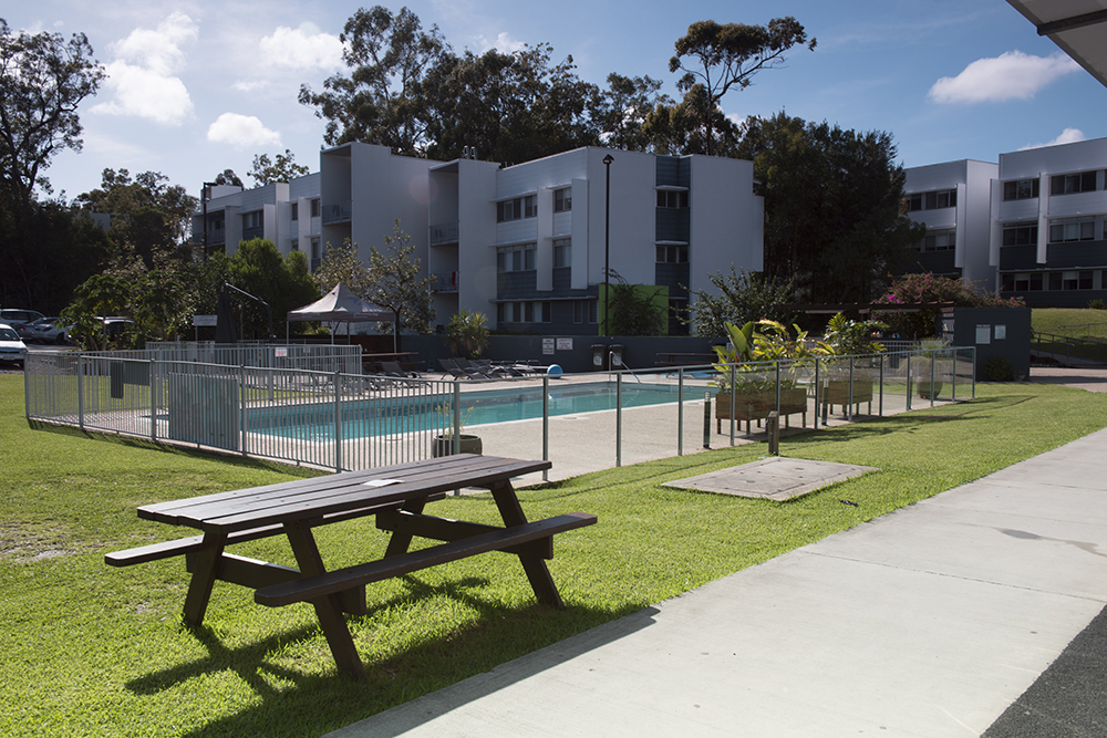 Grounds of student apartment in Gold Coast, Australia.
