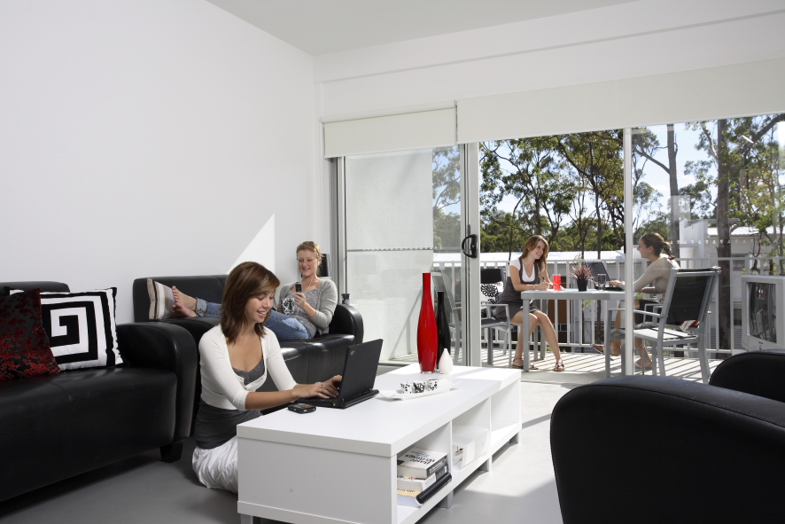Living room area of student apartment in Gold Coast, Australia.