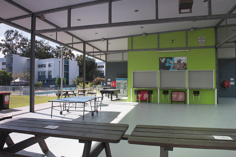Patio area of student apartment in Gold Coast, Australia.