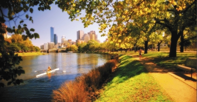 View of the river and city in Melbourne, Australia.
