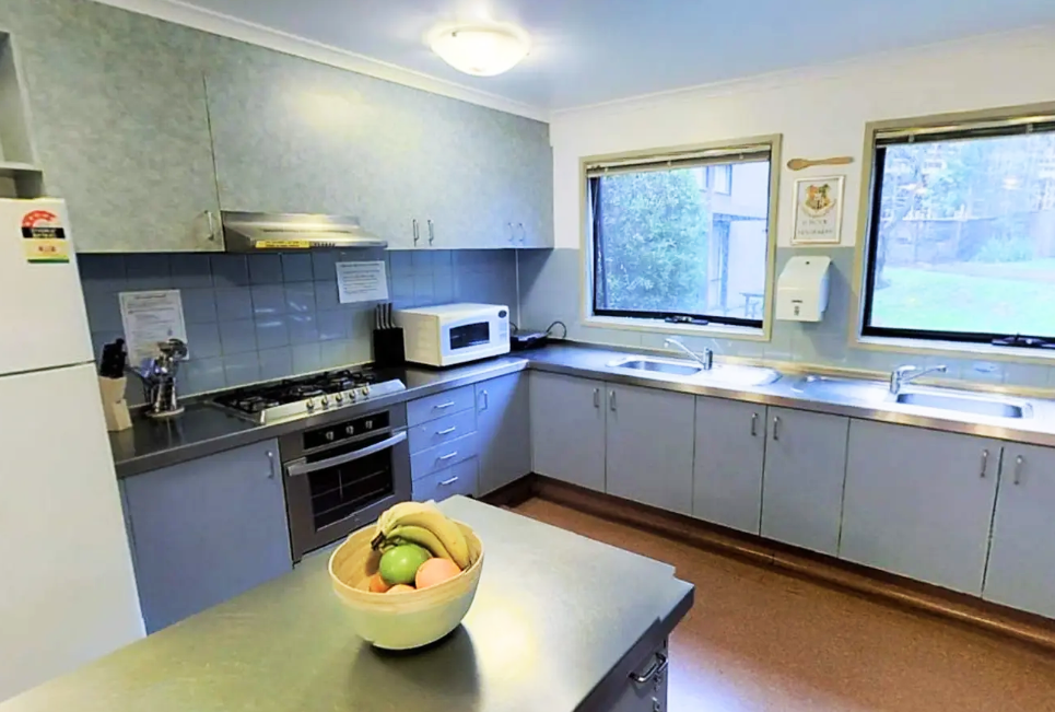 Kitchen in student apartment village in Melbourne, Australia.