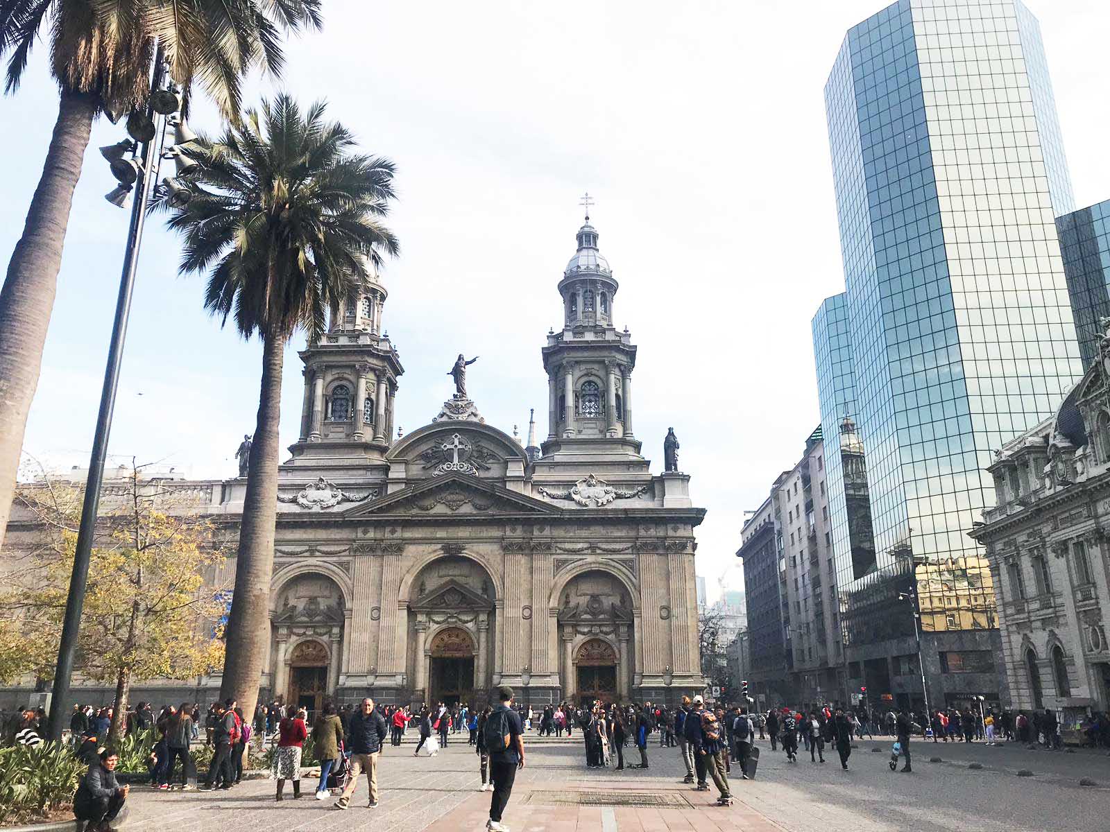 A mix of old and new buildings in downtown Santiago, Chile.