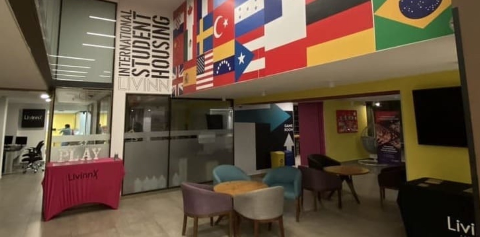 Lobby of student housing in Santiago, Chile.