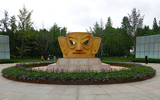 Gold statue outside of the Jinsha Museum in Chengdu, China.