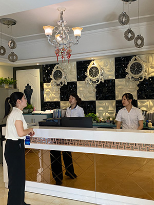 Front desk in student housing in Chengdu, China.