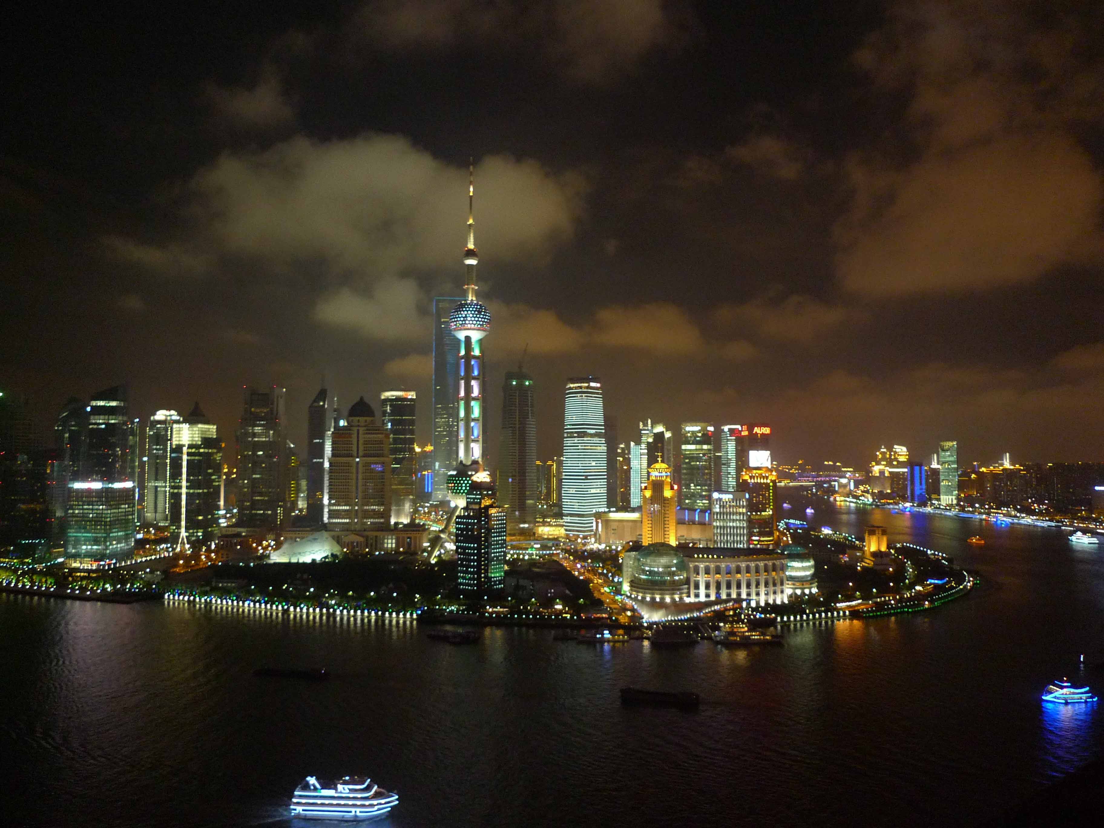 City skyline at night in Shanghai, China.