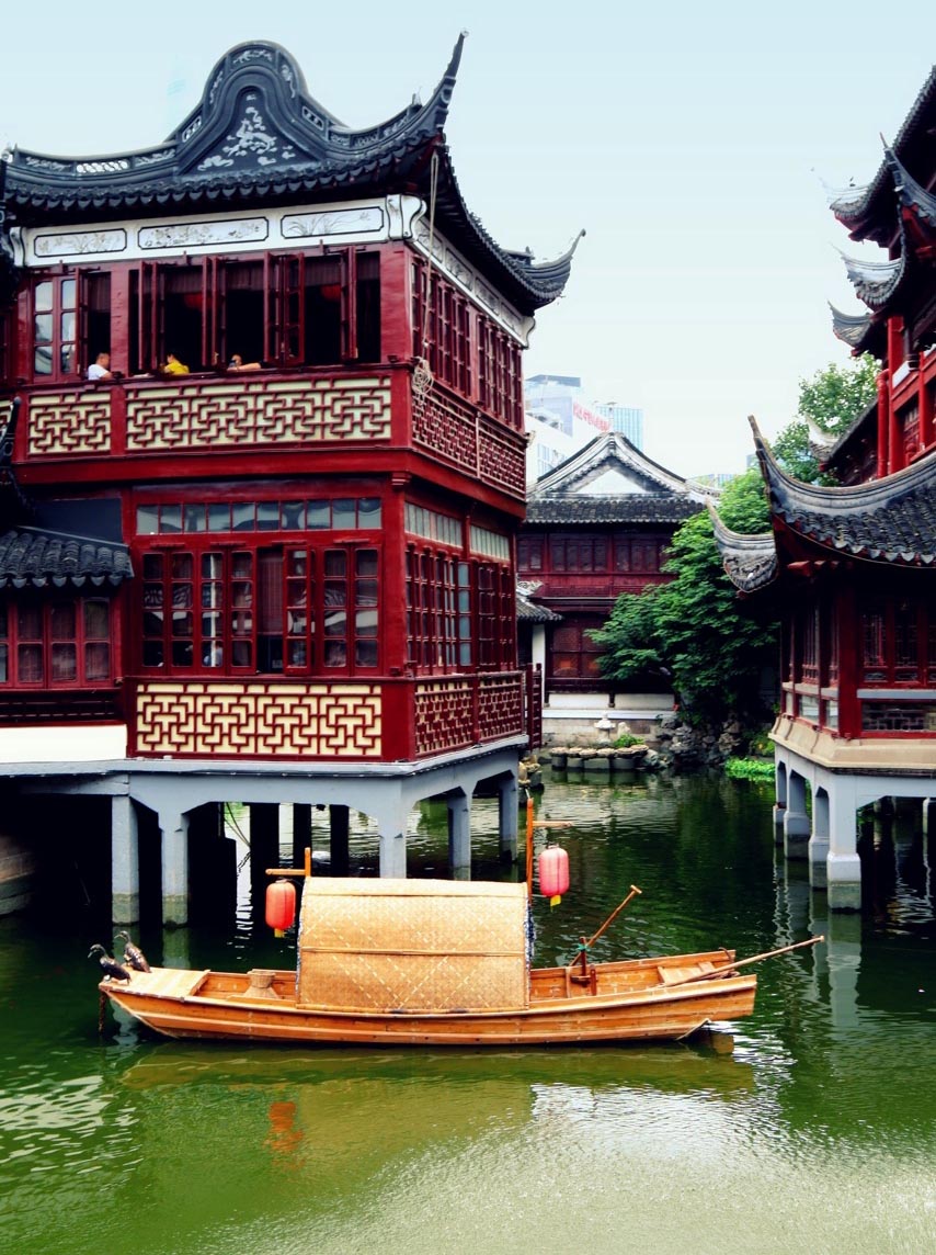 A traditional Chinese pagoda building in Shanghai, China.
