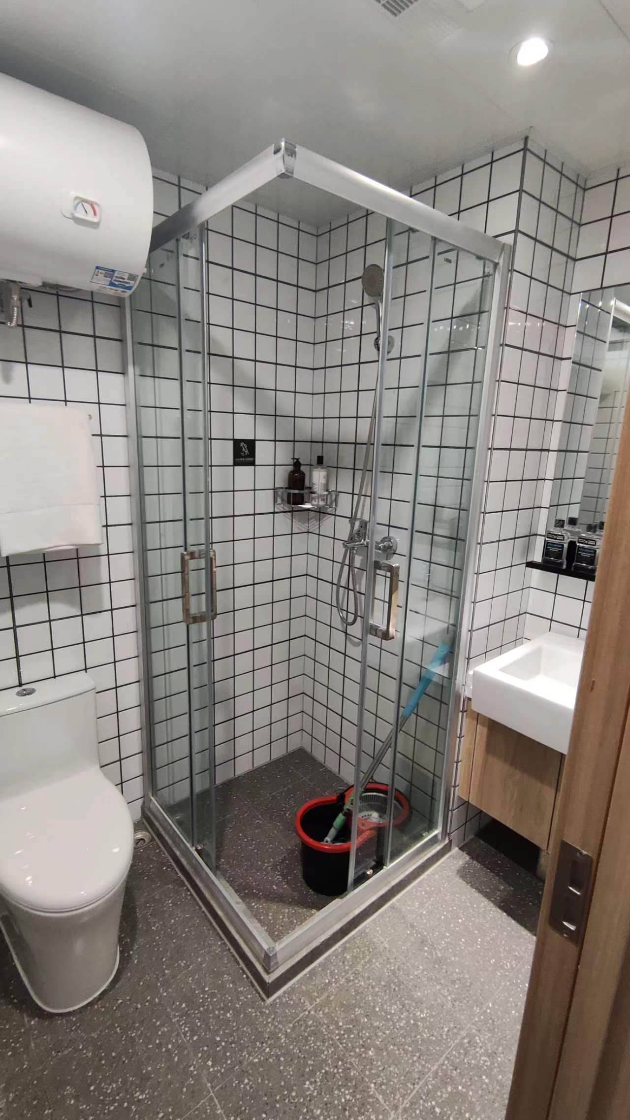 Bathroom in student apartment in Shanghai, China.