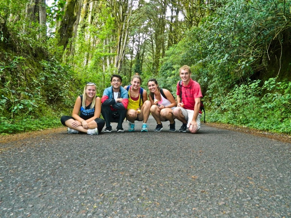 Students on a hike through the dense rainforest in Heredia, Costa Rica.