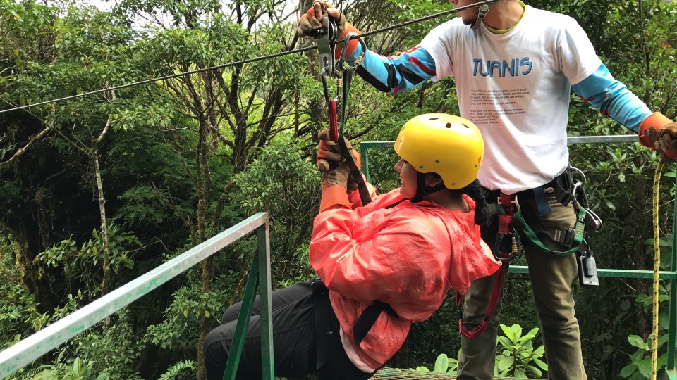 Student ziplining in the Monteverde Cloud Forest in Costa Rica.