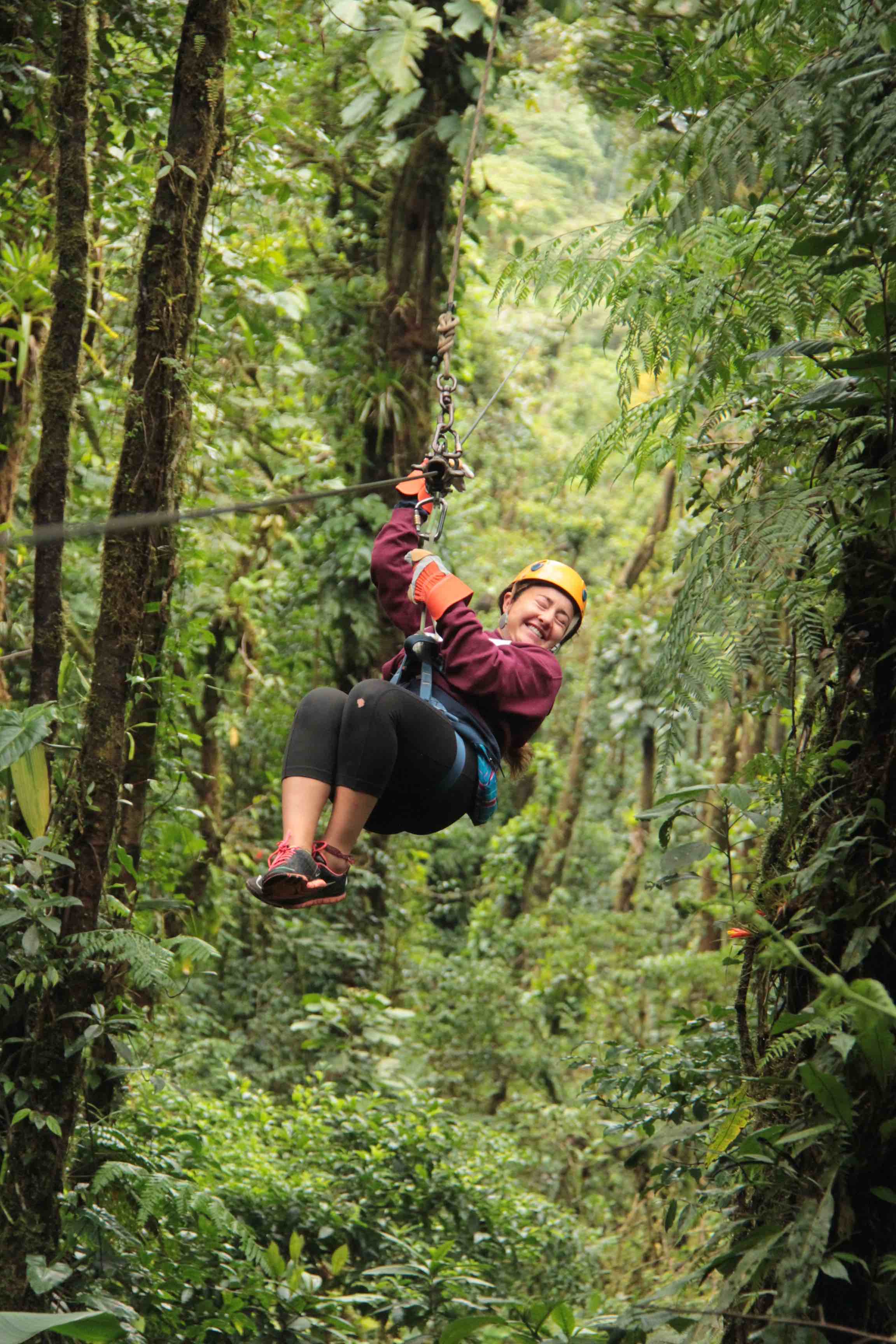A student ziplining in the Monteverde Cloud Forest in Costa Rica