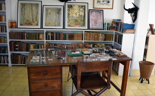 The library and desk area of Ernest Hemingway's home in Cuba.