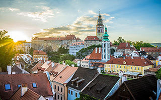 A view of the historic city of Český Krumlov, Czech Republic.