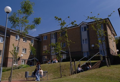 Exterior of student residence hall at the University of Brighton in Brighton, England.