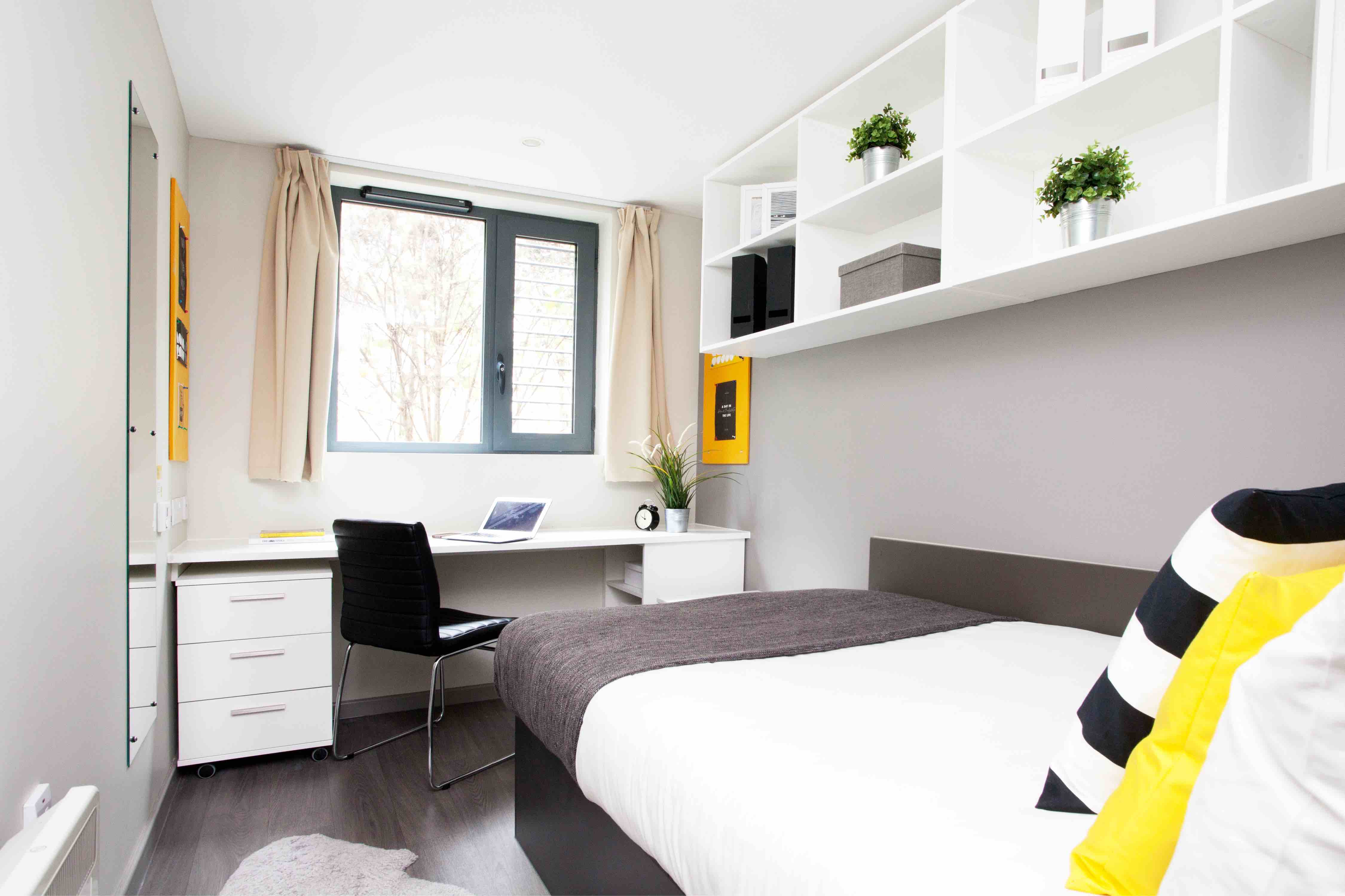 A bedroom in the University of Bristol Orchard Heights student housing in Bristol, England. Photo credit: Jim Johnston