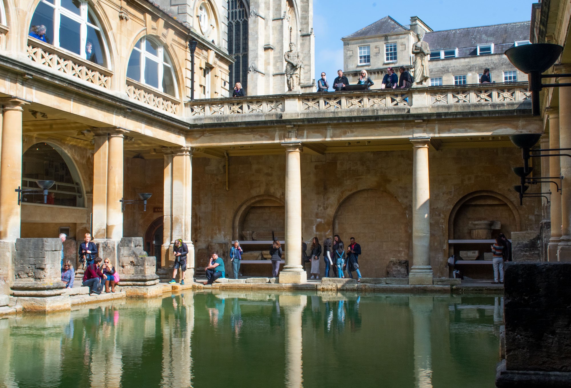 View of the Roman Baths in Bath, Italy.