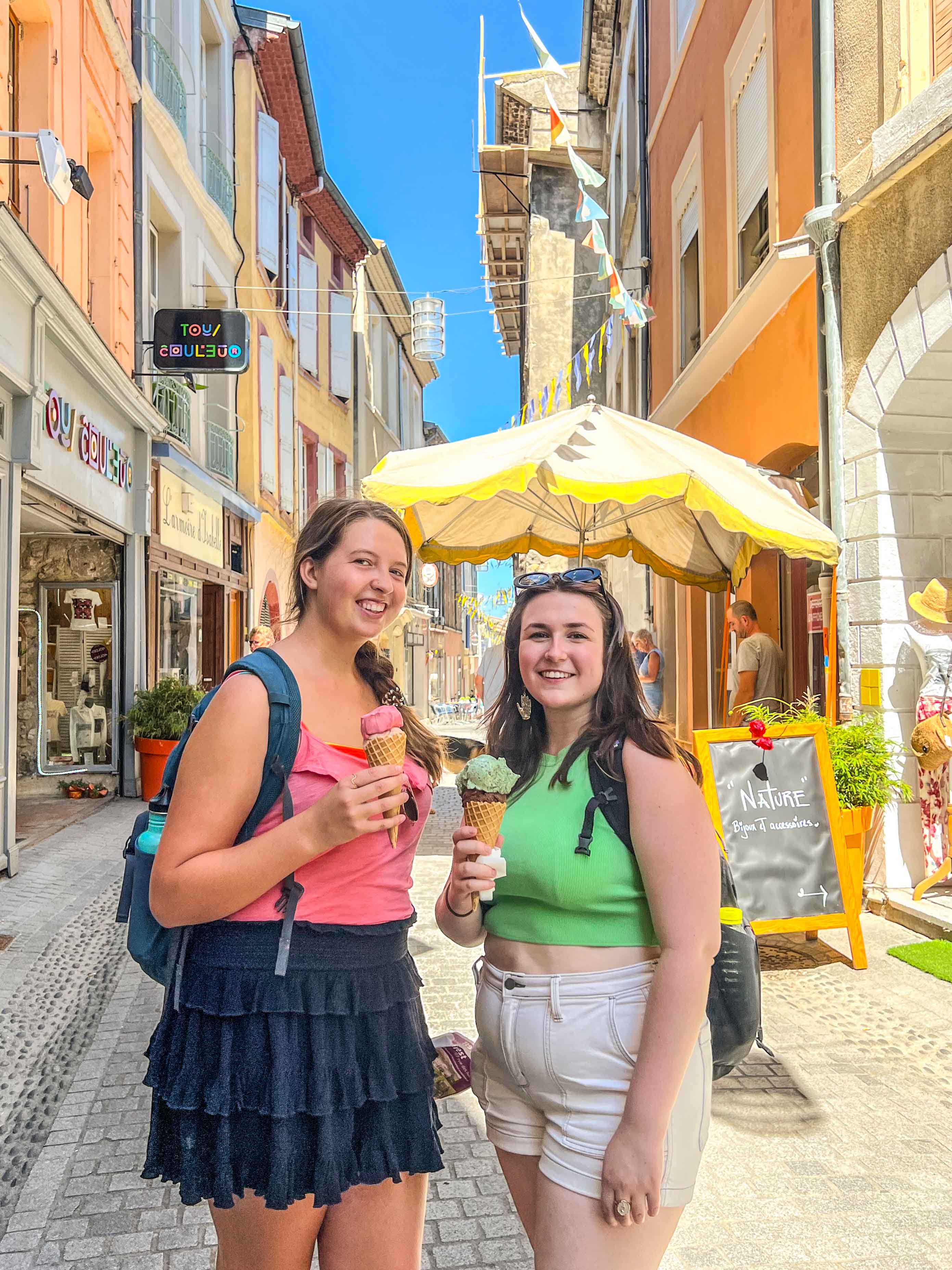 Students enjoying gelato in Crest, France.