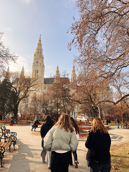 Students exploring the city of Pau, France.