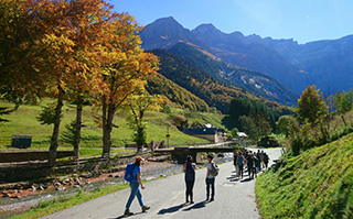 Students on their way to hike the Pyrenees mountains in France.