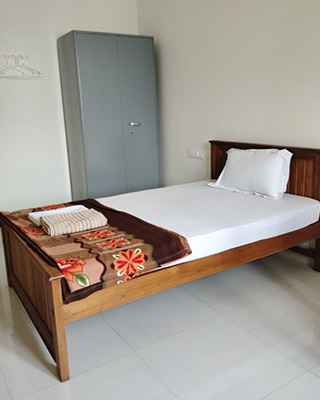 Bedroom in the student housing in Bengaluru, India.