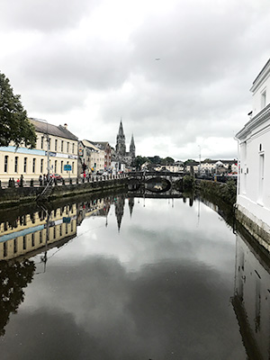 A view of the old buildings along the river in Cork, Ireland.